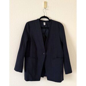 SPANX Perfect Collarless Blazer In Navy With Gray Pinstripes Size Small Academia